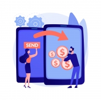 Money transfer abstract concept vector illustration. Credit card transfer, digital payment method, online cashback service, electronic bank transaction, sending money worldwide abstract metaphor.