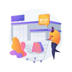 Big box store abstract concept vector illustration. Superstore, big box discounter, large area store, shopping center, retail park, general merchandise, specialized megastore abstract metaphor.